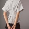 Women??s Striped Button Down Shirt Summer Pleated Short Sleeve Tops Collared Peplum Blouse Business Casual Outfits