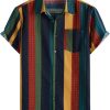 Men's Cotton Linen Vintage Pattern Printed Old Style Shirt Casual Short Sleeve Button Down Retro Shirts