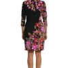 Women's Crew Neck Knee Length 3/4 Sleeve Cascade Print Occasion Event Office Polished Chic Dress