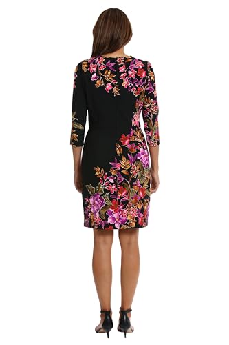 Women's Crew Neck Knee Length 3/4 Sleeve Cascade Print Occasion Event Office Polished Chic Dress