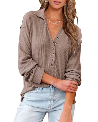 Women Casual Button Down Fall Blouses 2025 Long Sleeve Solid Business Work Tops Cute Relaxed Fit Shirts