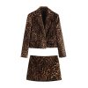 Women's Leopard Suit Casual Peak Lapel Jacket and Skirt Two Pieces Set