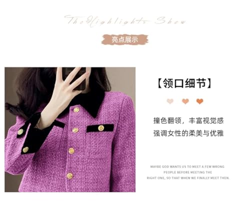 Women Vintage Tweed Two Piece Set Short Coat + Bodycon Skirt Suits Winter Elegant 2 Piece
