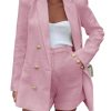 Womens 2 Piece Tweed Blazer Shorts Sets Long Sleeve Double Breasted Suit Jackets Business Outfit