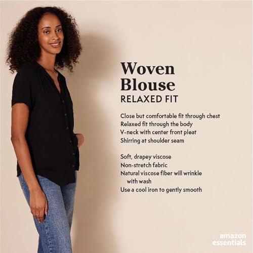 41mTGFCTLOL.jpg Women's Relaxed-Fit Short-Sleeve Woven Blouse