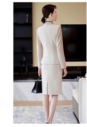 Women Business Suits V-Neck Single Button Slim Fit Formal Blazer Midi Wrap Hip Pencil Skirt 2 Piece Sets