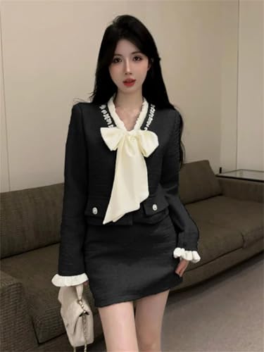 Women Korean Fashion Chic Skirt Sets 2 Piece Outfit French Elegant Jacket Coat Mini Skirt Suits