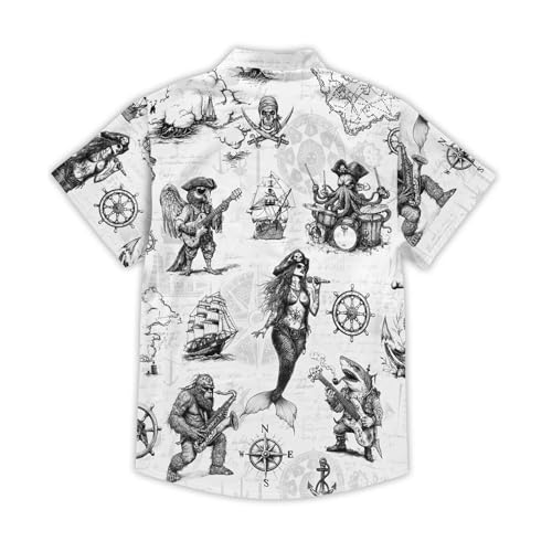 Funny Pirate Hawaiian Shirt Men's Aloha Shirt Summer Beach Vacation Short Sleeve Casual Button Down Shirt