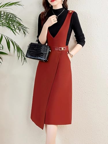 Sweater, Strap Skirt Suit for Womens Spring and Autumn Style Slim Commuting Vest Dress twopiece Set