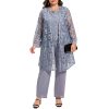Plus Size Elegant Mother of The Bride Pant Suits Chiffon Pant with Women's Tank Top and Sequin Lace Jacket Evening Gown