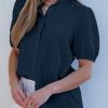 Womens Button Down Shirts Cute Short Puff Sleeve V Neck Tops Spring Summer Blouses for Women Dressy Casual
