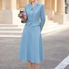 Women Spring Skirt Sets Solid Long Sleeve Lapel Collar Short Coat Big Swing A-Line Skirt 2 Piece Suits
