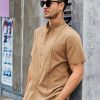 Mens Short Sleeve Cuban Camp Guayabera Shirt Linen Cotton Hippie Beach Button Down Shirts