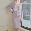 Women Purple Tweed Jacket + Skirt Suit Set Fringed Jacket Woolen Coat Autumn/Winter 2-Piece Set