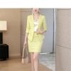 Women Pink Business Suit Long Sleeve Blazers Skirt Office Work Wear Elegant Career Two Piece Set