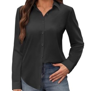 Women's Stain Shield Dress Shirts Wrinkle Free Long Sleeve Shirts Solid Work Business Button Down Shirts
