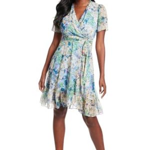 Women's Faux Wrap Dress with Ruffle Skirt Occasion Shower Office Career