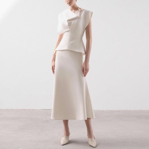 Women's Skirt Suit Summer French White Sleeveless Top Classic Casual Skirt 2 Piece Set for women