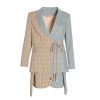 Women's Skirt Suit Spring Autumn Checkered Blazer Belted A Line Skirt 2 Piece Set for Women