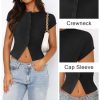 Women's Button Down Shirt Cap Sleeve Tops for Women Button Up Ribbed Knit Slim Fit Casual Y2K Crop Going Out Top