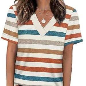 Womens Summer Tops Short Sleeve Basic Casual V Neck T Shirts Trendy Fashion 2025