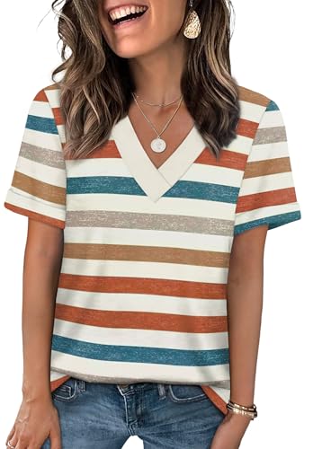 Womens Summer Tops Short Sleeve Basic Casual V Neck T Shirts Trendy Fashion 2025