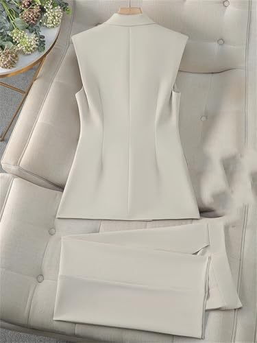 Women 2 Piece Blazer Outfits Sleeveless Blazer Vest Trouser Two Pieces Set Office Work Wear
