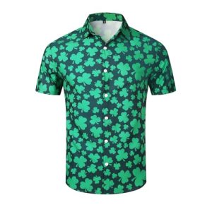 Mens St. Patrick's Day Shirt Hawaiian Shirts for Women Irish Clover Printed Casual Short Sleeve Button Beach Top Costume