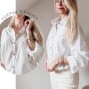 Womens Linen Button Down Shirt Casual Long Sleeve Cotton Blouse Loose Fit Collared Work Gauze Tops with Pocket