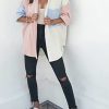 Womens Color Block Button Down Shirts Long Sleeve Oversized Boyfriend Blouses Tops