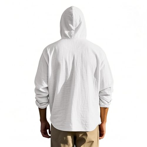 Men Cotton Linen Long Sleeve Button Down Shirt Summer Casual Hawaiian Beach Tops Lightweight Fashion Hoodies