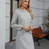 Women's Long Sleeve Tweed Mini Dress Business Work Short Dress Elegant Cute Party Dresses