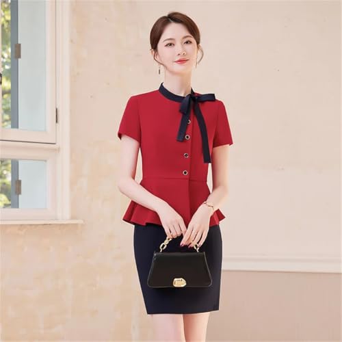 Women's Spring and Summer Round Neck Single Breasted Solid Color Suit Jacket and Skirt Set