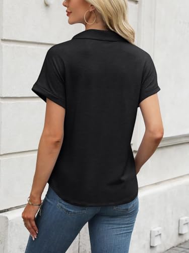 Women's Short Sleeve Polo Tops Summer Button Down Collared T Shirts Casual Cute Ladies Tees