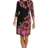 Women's Crew Neck Knee Length 3/4 Sleeve Cascade Print Occasion Event Office Polished Chic Dress