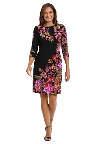 Women's Crew Neck Knee Length 3/4 Sleeve Cascade Print Occasion Event Office Polished Chic Dress