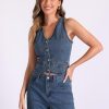 2 Piece Outfits Denim Set for Women's Sleeveless Button V Neck Denim Vest Waistcoat Wide Leg Jeans