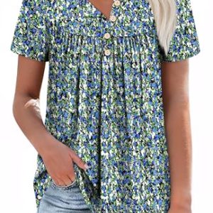 Womens Summer Tunic Tops Button Down Shirts Short Sleeve T-shirts Beach Vacation Clothes Spring S-3XL