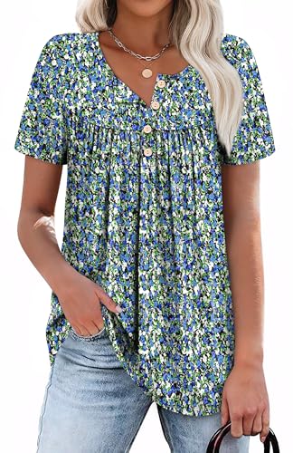 Womens Summer Tunic Tops Button Down Shirts Short Sleeve T-shirts Beach Vacation Clothes Spring S-3XL