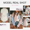 Womens Color Block Button Down Shirts Long Sleeve Oversized Boyfriend Blouses Tops