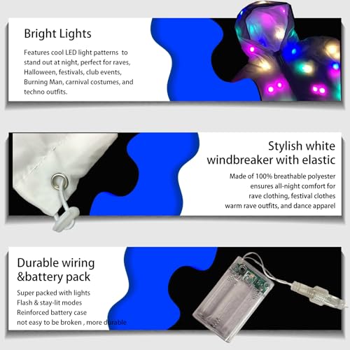 2 Pcs LED Light Up Jacket Men Women Rave Outfit Halloween Festival EDM Party Night Event Costume Neon Glow Clothing