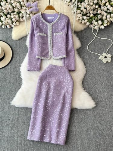 Women's French Skirt Set Heavy Industry Beaded Sequined Temperament Coat Skirt Two-Piece Set