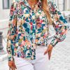 Women's Floral Blouses Dressy Casual V Neck Button Down Shirts Lantern Long Sleeve Boho Chiffon Fall Tops 2025
