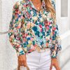 Women's Floral Blouses Dressy Casual V Neck Button Down Shirts Lantern Long Sleeve Boho Chiffon Fall Tops 2025