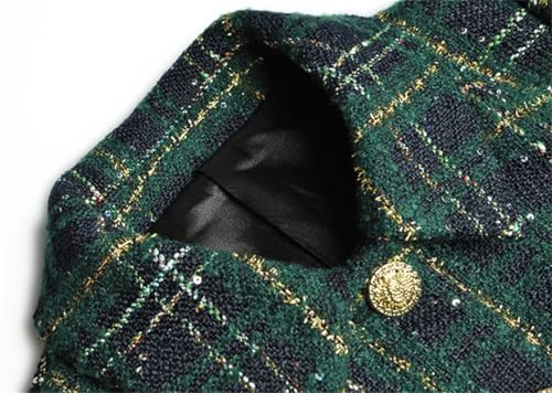 Women Winter Plaid Tweed Skirts Suit Bow Beading Long Sleeve Jacket Tassel Skirt 2 Pieces Set