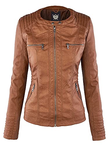 Women's Faux Leather Moto Biker Jacket Coat with Removable or Non-Removable Hood