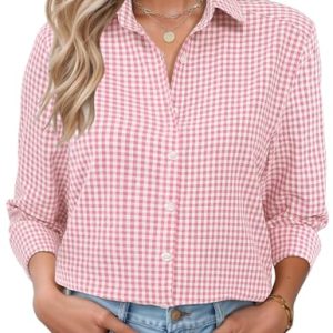 Womens Long Sleeve Button Down Shirts Casual Loose Fit Cotton Collared Blouses