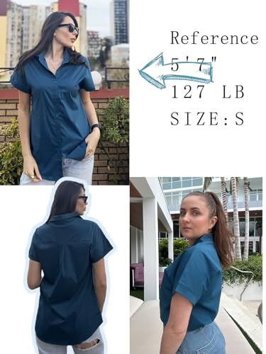 Women's Button Down Shirts Short Sleeve Casual Oversized Shirts Loose Collared V Neck Blouses