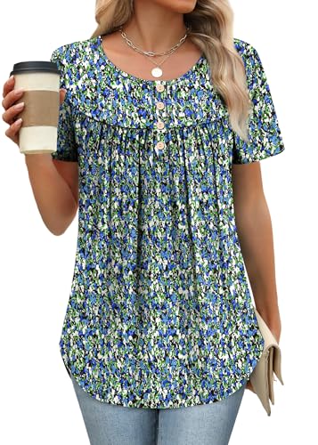 Womens Summer Tunic Tops Button Down Shirts Short Sleeve T-shirts Beach Vacation Clothes Spring S-3XL