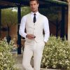 Casual Linen Beige Men's 2 Piece Suits Wedding Suits Slim Fit Groomsmen Tuxedos Prom Waistcoat Summer Linen Vest+Pant